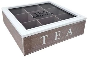 Teafiltertartó teásdoboz 9 rekeszes antik fehér barna Tea Collection