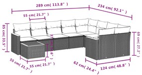 10 részes szürke polyrattan kerti ülőgarnitúra párnákkal