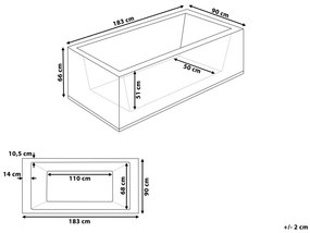 Bal oldali fehér whirlpool masszázskád LED világítással 183 x 90 cm VARADERO Beliani