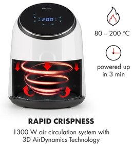 Klarstein AirVital, forrólevegős fritőz, 1300 W, 2,5 l, CeraPlus tapadásmentes felület, érintésvezérlés, fehér
