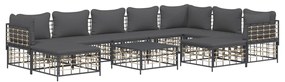 10 részes antracitszürke polyrattan kerti ülőgarnitúra párnával