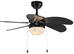 Mennyezeti ventilátor fekete fa mintával 80 cm húzózsinórral - Fresh