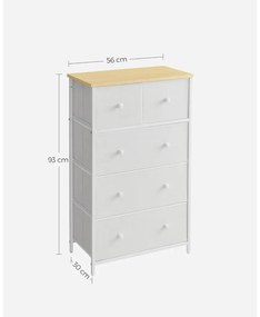 Tároló szekrény öt fiókkal, ruhás szekrény, fehér és tölgy 80x30x85cm