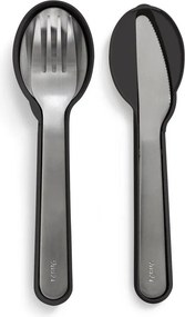 Fekete-ezüstszínű rozsdamentes acél utazó evőeszköz készlet 3 db-os To Go – Lékué
