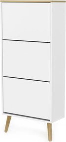 Dot fehér cipősszekrény tölgyfa dekorral, 3 billenős fiókkal - Tenzo