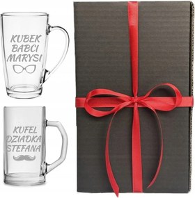 Pohár szett 400ml és korsó 500ml Gravírozással Ajándék Nagymama Nagypapa napja