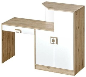 Íróasztal Akron F105Ajtókkal, Fiókos, 78x150x50cm, Fehér, Világos tölgy