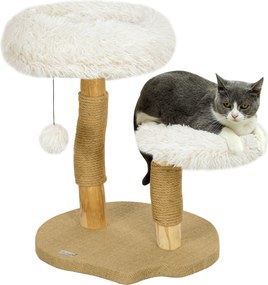 PawHut Kaparófával ellátott Macska Fa 61,5 cm magas Játék Labdával, Ágyakkal, Macska Torony Kaparó Lappal, 5 kg alatti Macskák számára, Körtés Fa, Feh