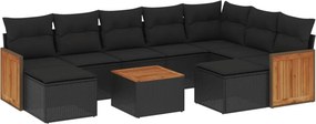 vidaXL 10 részes fekete polyrattan kerti ülőgarnitúra párnákkal