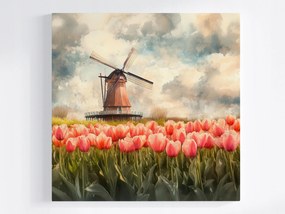 Poszter Tájkép Hollandia Tulipán Szélmalom 80x80