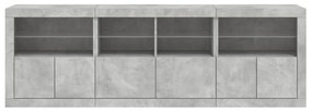 betonszürke tálalószekrény LED-világítással 202x37x67 cm