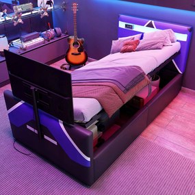 LED-es gyerekágy 90x200 cm hidraulikus Pu Tv állvány