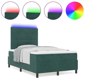 Boxspring Ágy Mattal és LED-del Sötét Zöld 120x200 cm Bársony