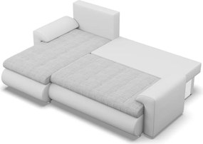 Tokio sarokkanapé, 2 ágyneműtartóval, fonott + műbőr, baloldali, szürke - fehér