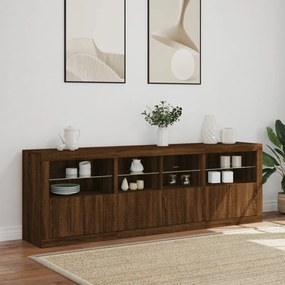 barna tölgy színű tálalószekrény LED-ekkel 202x37x67 cm