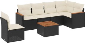 vidaXL 7 részes fekete polyrattan kerti ülőgarnitúra párnával