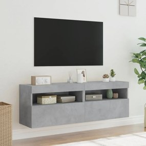 2 db betonszürke fali TV-szekrény LED-del 60x30x40 cm