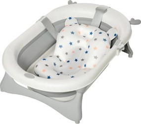 HOMCOM Összecsukható Baba Fürdőkáda 0-3 Éveseknek 81.5x50.5x23.5 cm Thermoszenzitív Dugóval, Párnával és Csúszásgátló Párnákkal Szürke | Aosom
