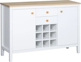 HOMCOM Konyhai Tálaló Bor Süti állvány 2 Fiókkal 2 Ajtóval Állítható Polcokkal 9 Palackhoz Konyhai Segédbútor Ebédlőbe Nappaliba 110x35x75 cm Fehér |