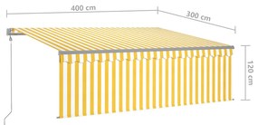 sárga-fehér redőnyös, LED-es, szélérzékelős napellenző 4x3 m