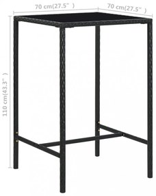 fekete polyrattan és üveg kerti bárasztal 70 x 70 x 110 cm