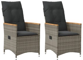 vidaXL 2 db szürke polyrattan dönthető kerti szék párnákkal