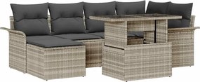 vidaXL Kerti Kanapé Szett párnával 7 pcs Világosszürke Poli rattan