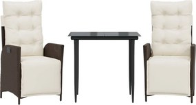vidaXL 3 részes barna polyrattan kerti étkezőgarnitúra párnával