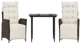 vidaXL 3 részes barna polyrattan kerti étkezőgarnitúra párnával