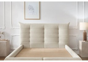 Bézs kárpitozott franciaágy tárolóhellyel, ágyráccsal 180x200 cm Clothilde – Bobochic Paris
