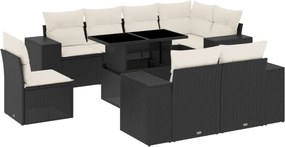 vidaXL 9 részes fekete polyrattan kerti ülőgarnitúra párnákkal