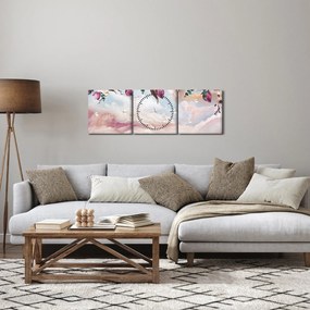 Rózsaszín virágokképe rózsaszín márvánnyal (órával) (90x30 cm)