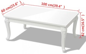 Fehér magasfényű 100x60x42 cm-es dohányzóasztal