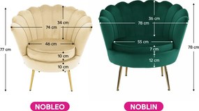 Art-deco stílusú fotel, bézs Velvet szövet/gold arany króm, NOBLEO