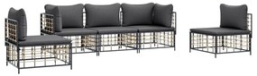 5 részes antracitszürke polyrattan kerti ülőgarnitúra párnákkal