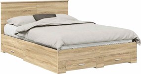 vidaXL Ágykeret fejtámlával fiókkal Sonoma tölgy 140 x 190 cm Faanyag