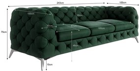 Sötétzöld bársony kanapé 243 cm Chelsea – Ropez