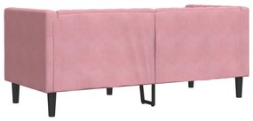 2 személyes rózsaszín bársony Chesterfield kanapé párnákkal