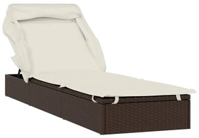 vidaXL barna polyrattan napozóágy összecsukható tetővel 213x63x97 cm