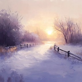 Vászonkép Canvas Tájkép Kilátás Falu Nap Tél Hó Út 80x80