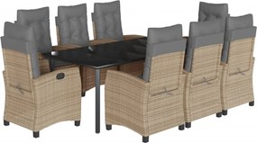 vidaXL 9 részes vegyes bézs polyrattan kerti étkezőgarnitúra párnákkal