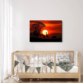 Kép - Állatok sziluettjei napnyugtakor (90x60 cm)