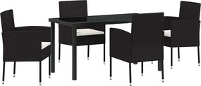 vidaXL Kert étkező szett párnával 5 pcs Fekete polirattan