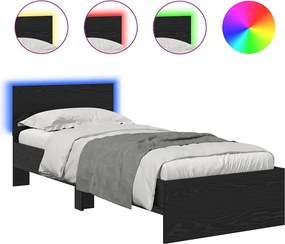 vidaXL Ágykeret LED -es lámpákkal Fekete tölgy 75 x 190 cm Faanyag
