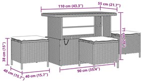 8 darabos Kerti Kanapészett Párnával Fekete Poli Rattan Akác, 3 darabos Kerti Étkező Szett Párnával Fekete Poli Rattan Akác