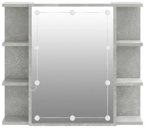 betonszürke tükrös szekrény LED-ekkel 70 x 16,5 x 60 cm