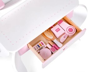 Fésülködőasztal gyerekeknek tükörrel székkel és 7 kiegészítővel