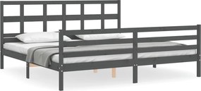 vidaXL szürke tömör fa ágykeret fejtámlával 200 x 200 cm