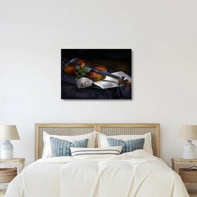 Üveg kép - Rózsa és hegedű (70x50 cm)