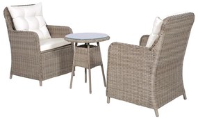 3 darabos barna polyrattan bisztrószett szék- és hátpárnákkal